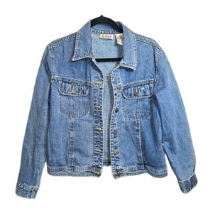 🍁BILL BLASS 100% Cotton Distressed Denim Vintage Designer Jacket  Sz. M 💐